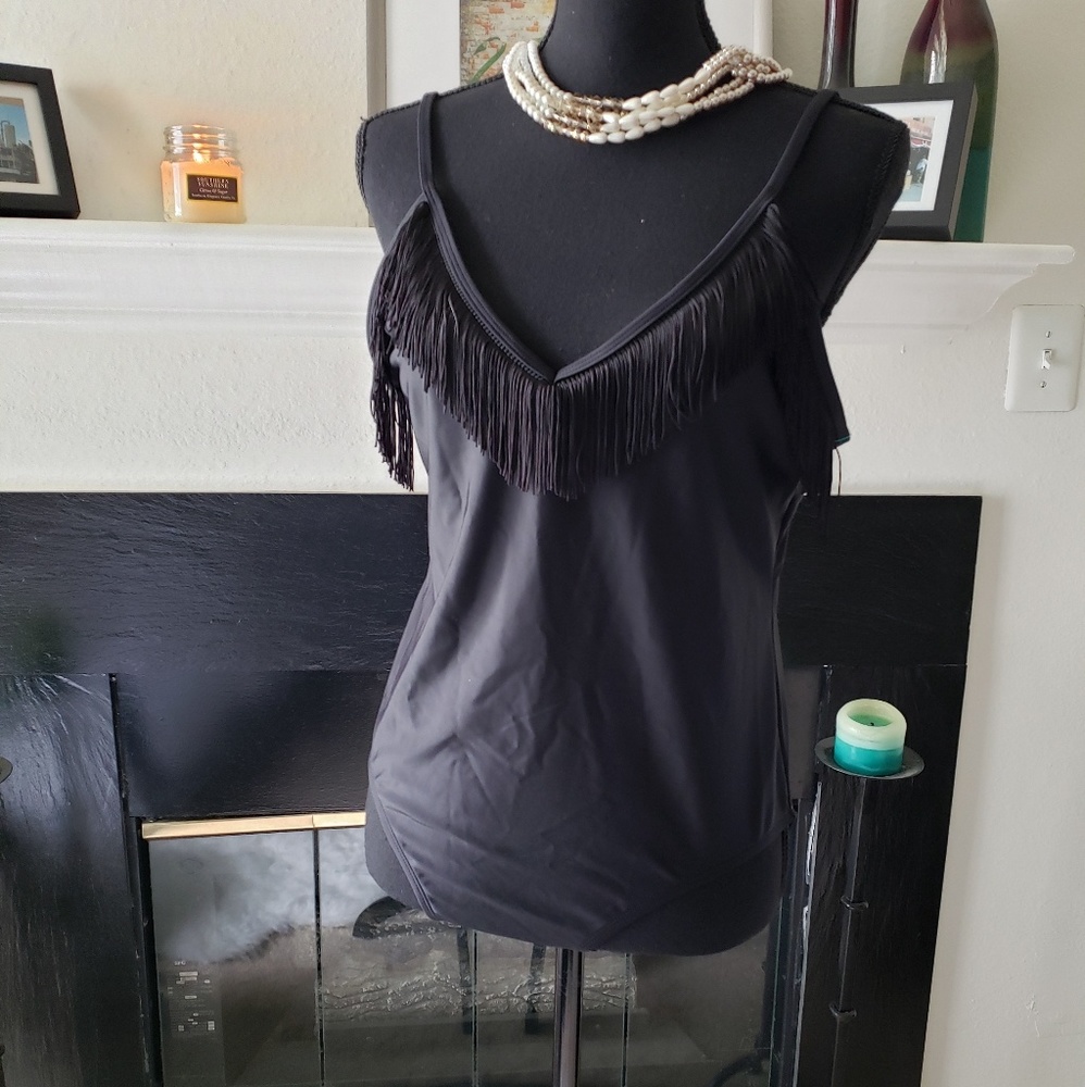 Warehouse Black Fringed Accent Swimsuit